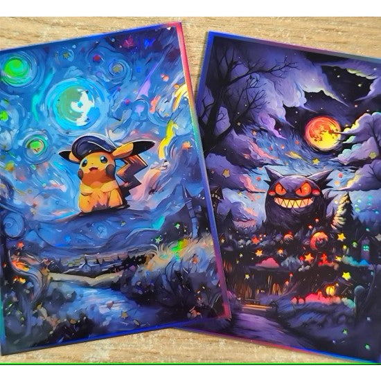 Foil Starry Night Pikachu Gengar Chibi Anime/Doujin Card Sleeve for Pokemon, Yugioh, Vanguard, MTG, Weiss and One Piece