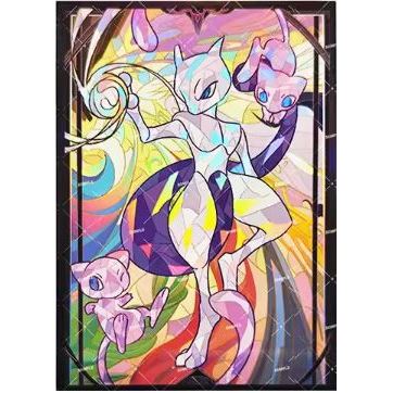 Pokemon Mewtwo Mew Foil Anime Card Sleeve for EDH MTG Flesh and Blood Pokémon One Piece Digimon Lorcana