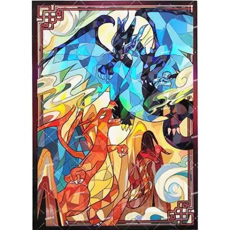 Pokemon Charizard Stained Glass FOIL Card Sleeve for EDH MTG Flesh and Blood Pokémon One Piece Digimon Lorcana